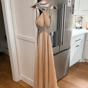 Dave & Johnny Champagne Prom Dress with Silver Accents